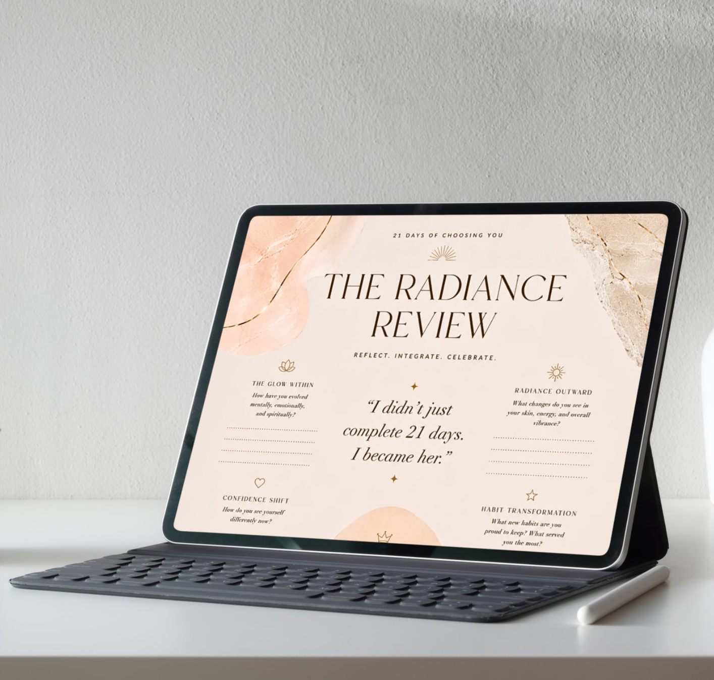 21-Day Glow Up Reset Challenge | Premium Digital Self-Care & Wellness Journal by Aura Planners | Aesthetic iPad Planner PDF